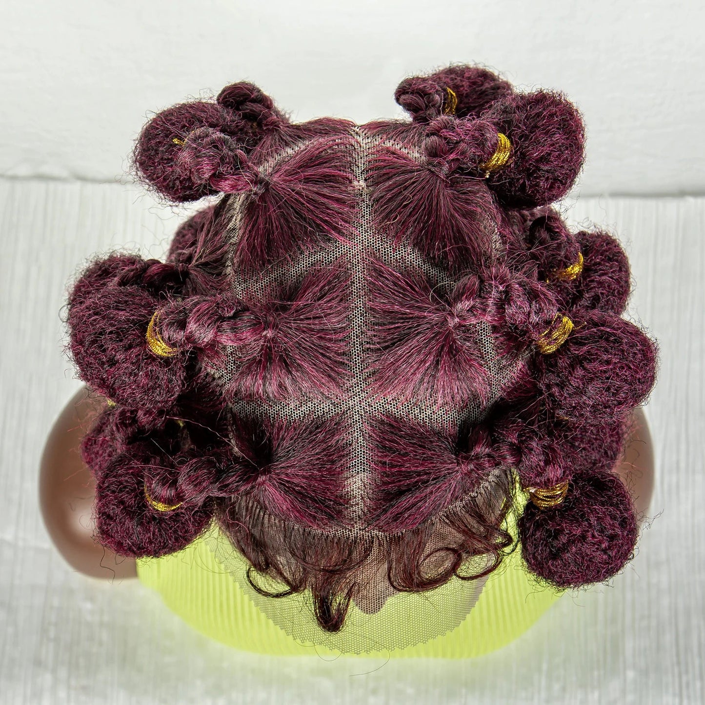 Burgundy Bantu Braids Wig | Handmade Full Lace | Baby Hair