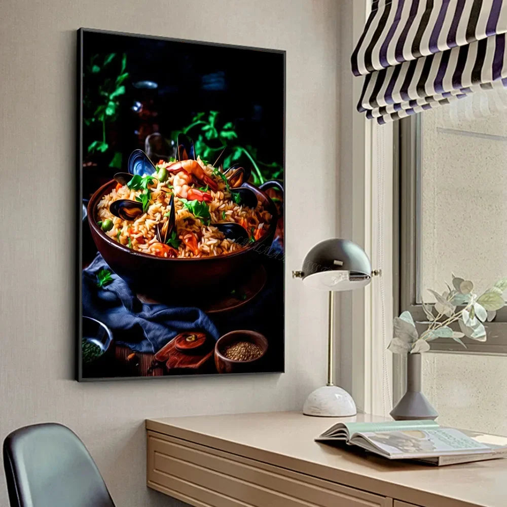 Chicken Food Burger French Fries Chicken Salmon Art Poster Canvas Painting Wall Print Living Room Home Restaurant Decor Poster