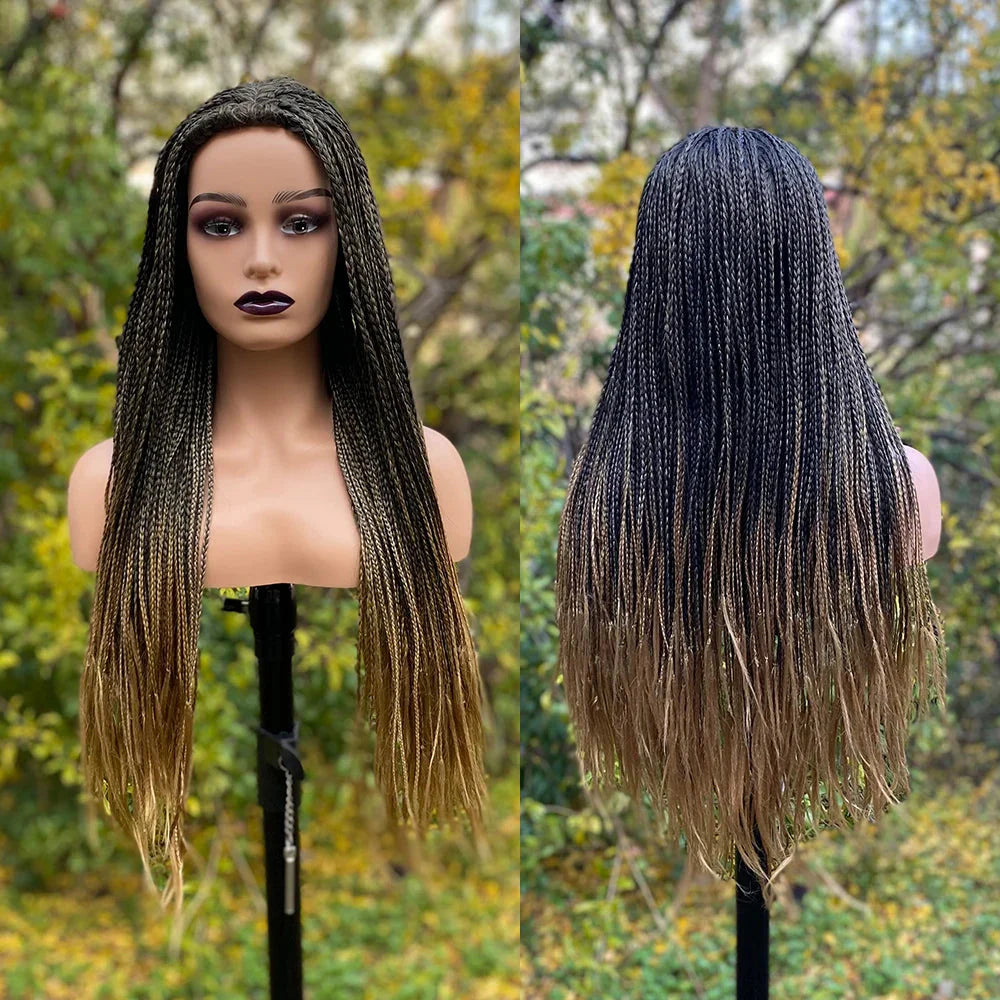 26" Ombre Box Braided Wig for Black Women | Long Synthetic Cosplay Braiding Hair | Heat Resistant Crochet Wigs