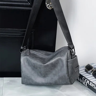 Soft Leather Men's Crossbody Bag | Shoulder Messenger Bag & Casual Simple Design Solid Sling Shoulder Bag Pack
