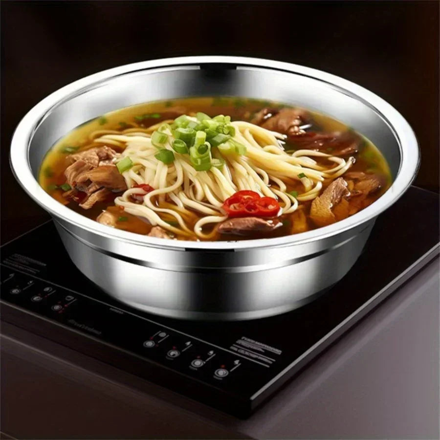 SUS304 stainless steel household deep noodle soup bowl, circular mixing bowl, salad bowl, steel bowl, rice mixing bowl
