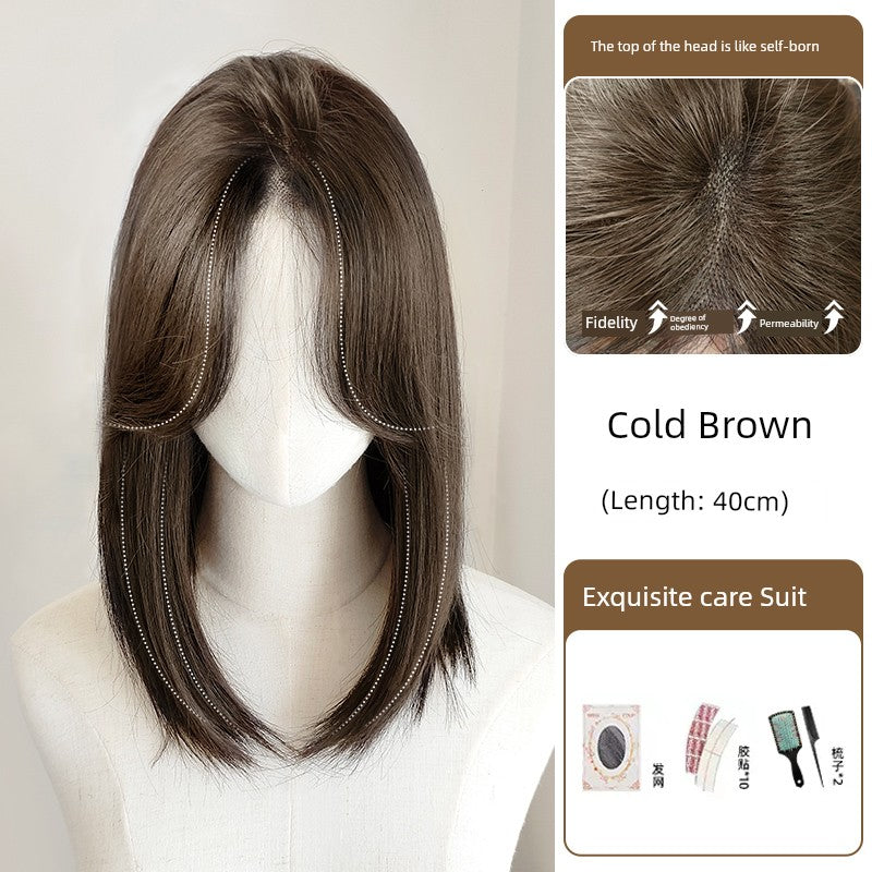 Women's Long Hair Lace Eight-Word Bangs Collarbone Length Wig | Artificial Full Real Human Hair Seamless Full-Head Wig