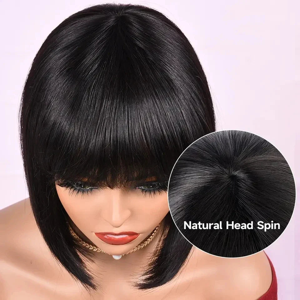 Rebecca Straight Bob Wig with Bangs | Remy Human Hair 10-14 Inches