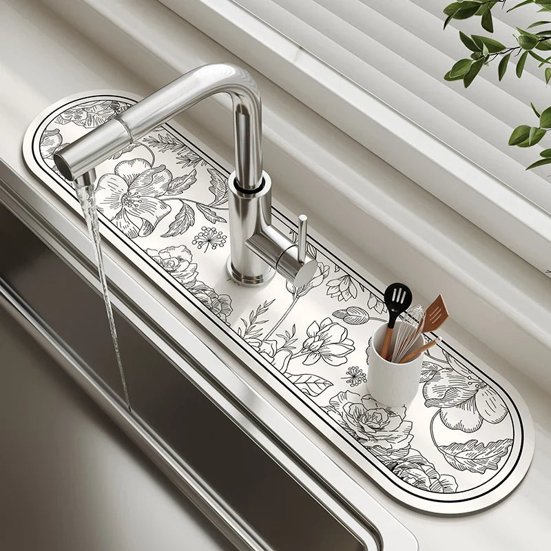 Sink Faucet Mat Kitchen Mat Drainage Mat Absorbent Table Mat Diatom Mud Bathroom Non-Slip Mat Waterproof Countertop Protection