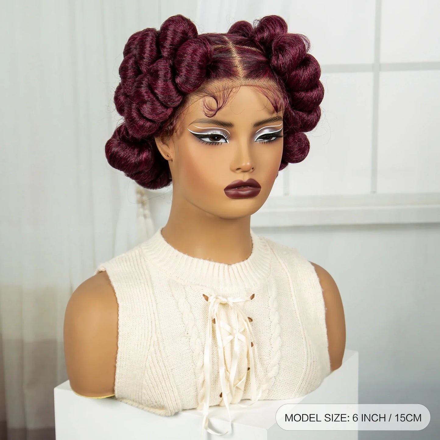 6" Short Bantu Knotless Braids Wig | 1B/30 Ombre | Full Lace