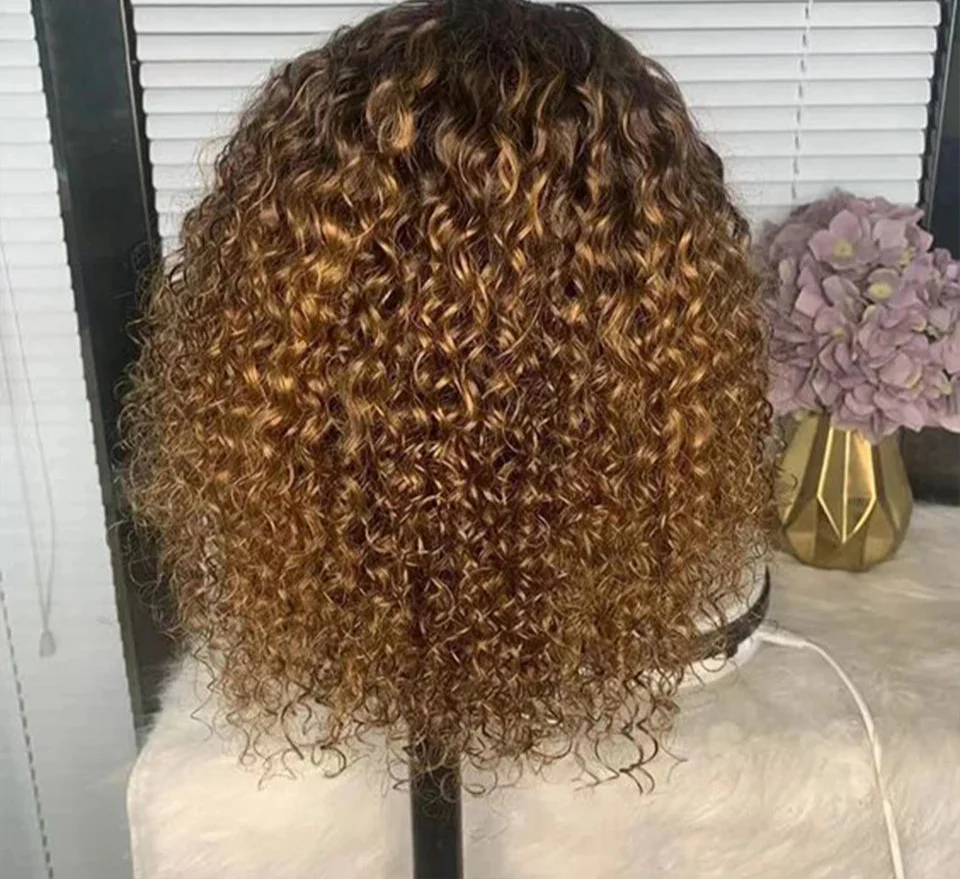 Ombre 99J & Blonde Jerry Curly Bob Wig with Bangs | Glueless "Wear to Go" Human Hair