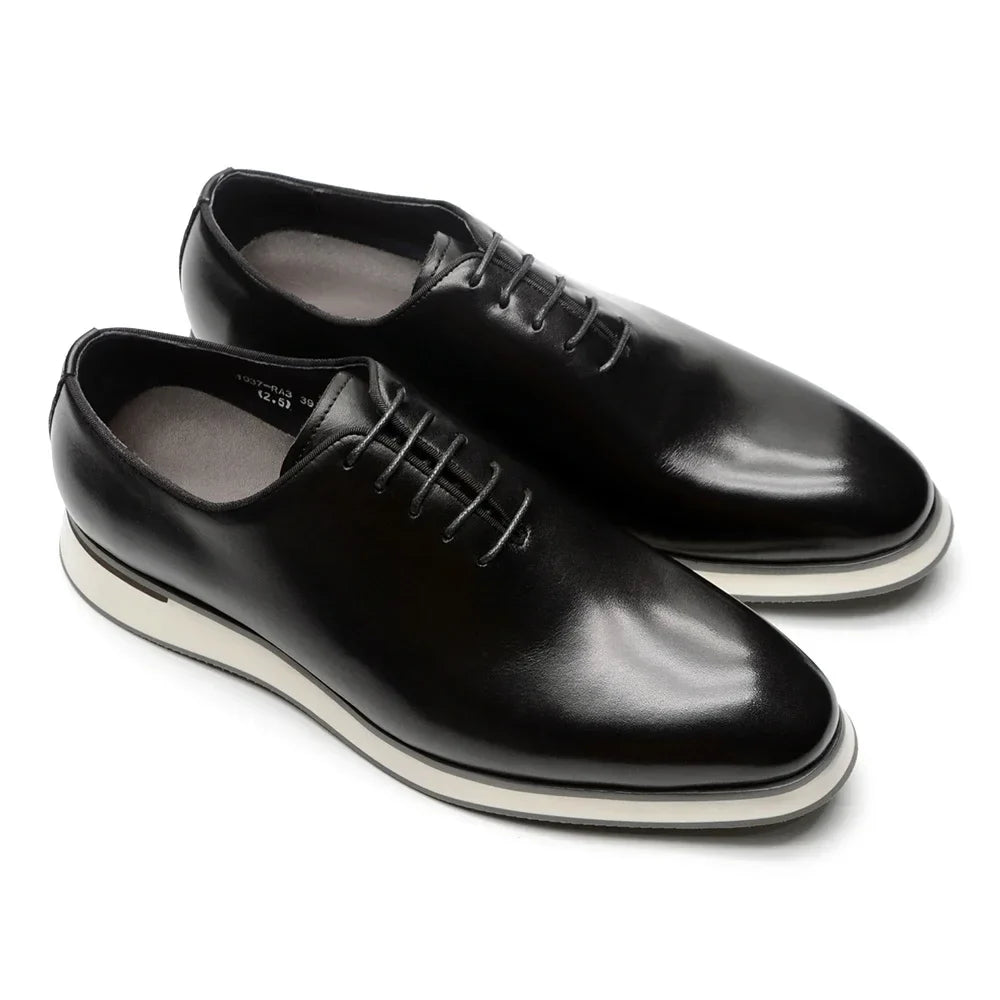 Men's Classic Whole Cut Oxford Shoes | Genuine Cowhide Leather Black & Brown Casual Sneakers (Breathable)