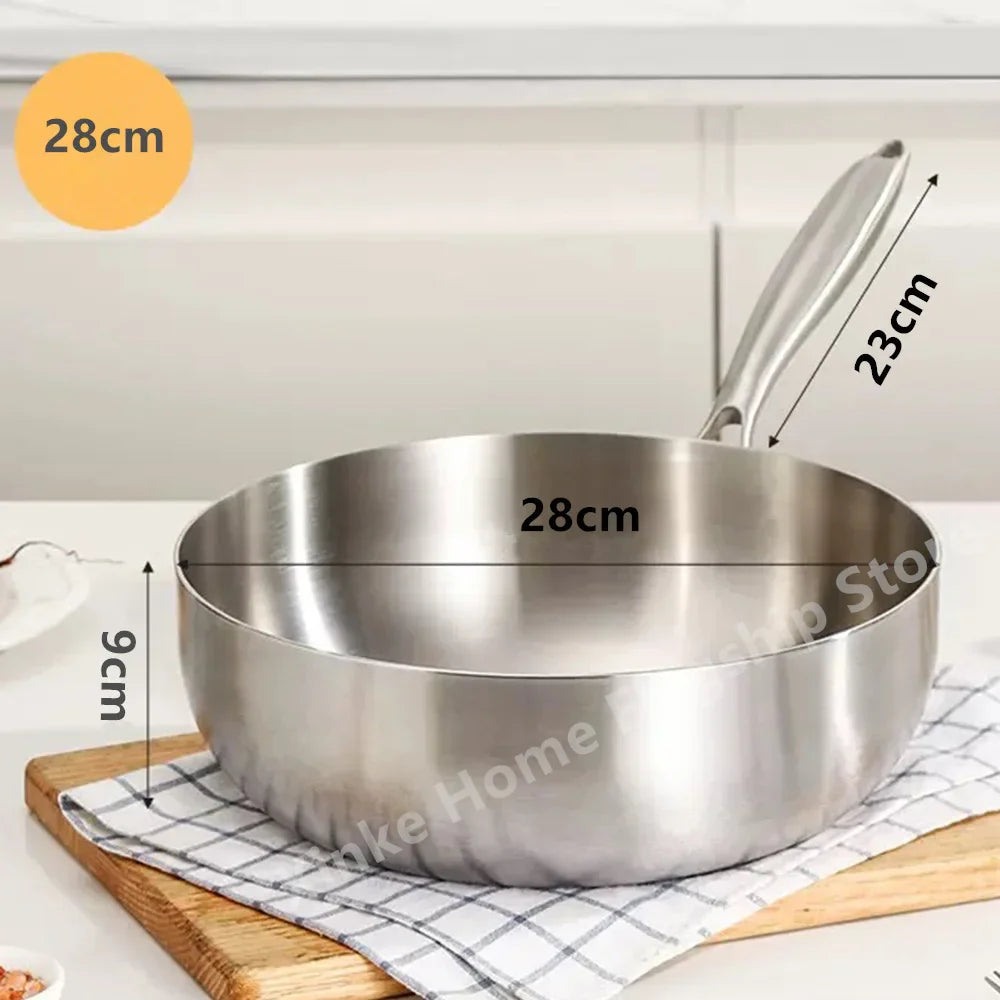 316 Stainless Steel Frying Pan Deepened Wok Uncoated NonStick Skillets Gas Stove Induction Cooker Universal Pan Kitchen Cookware