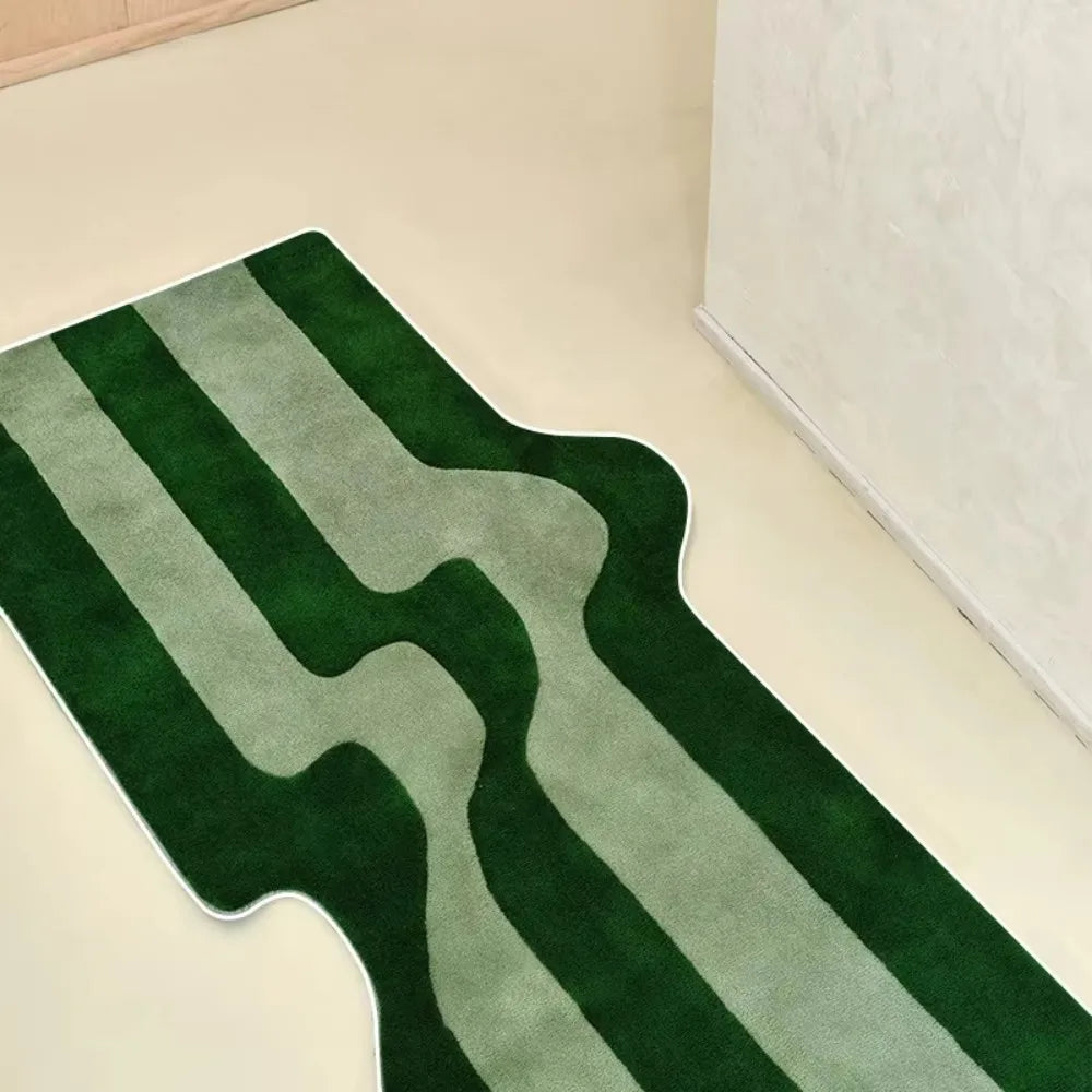 VIKAMA Dark Green Striped Wave Rug Bedside Anti Slip Mat For Bedroom Nordic Style Living Room Bedroom Floor Mat Home Decor