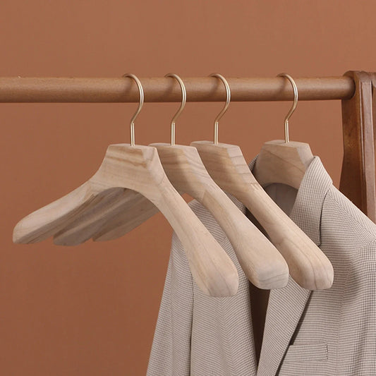 1pc Natural Camphor Wood Hanger Wardrobe Clothing Wide Shoulder Suit Clothes Hang Non-slip Clothes Rack 43x3cm
