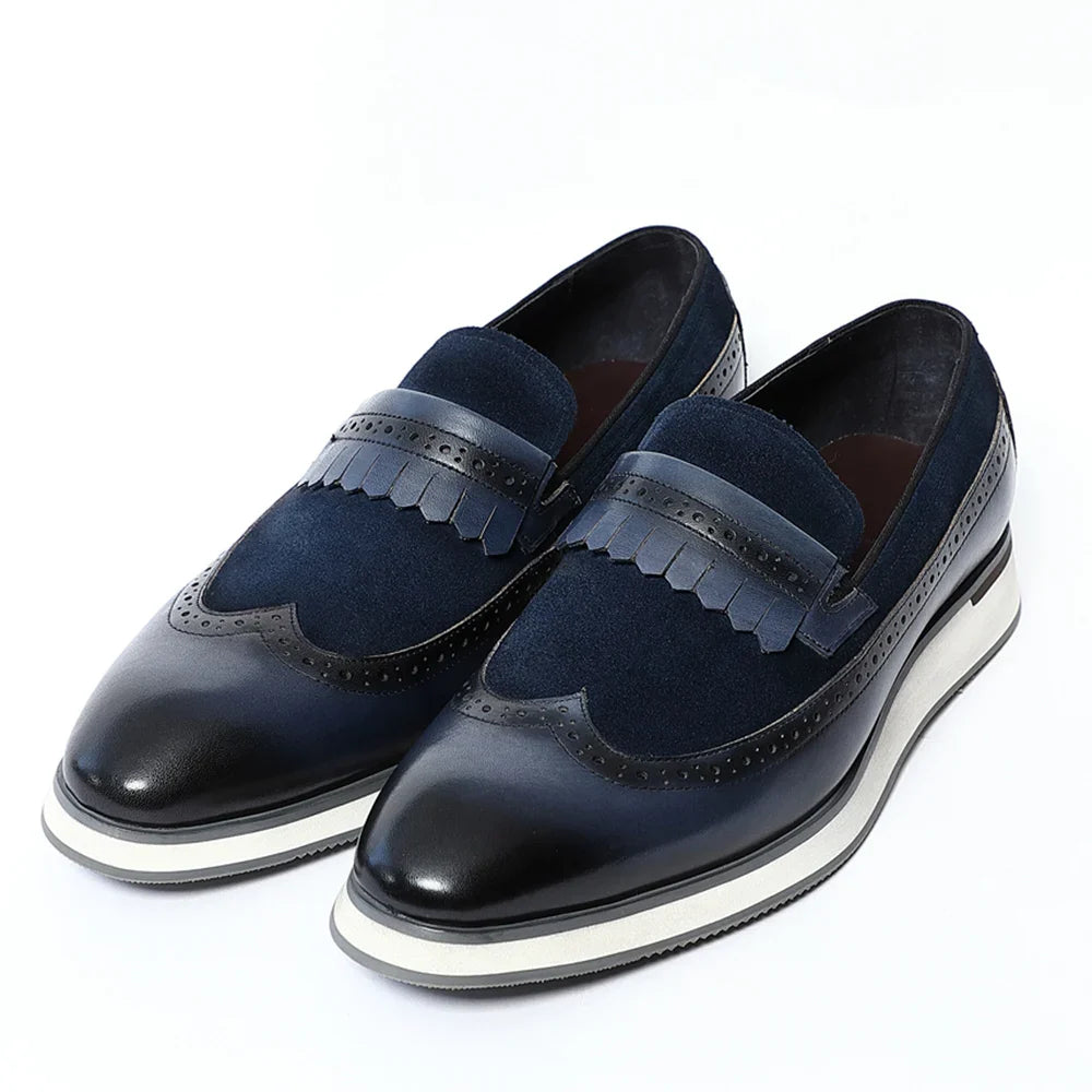 Many Colors Classy Men's Genuine Leather Tassel Loafers | Cow Suede Wingtip Brogue Casual Business Flats