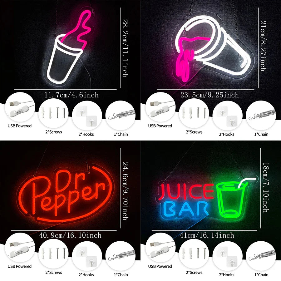 Beverage Series Neon Signs, Business Wall Lamp On Shop Wall, Usb Powered, Used For Decor Of Clubs, Cafes, Bars And Restaurants.
