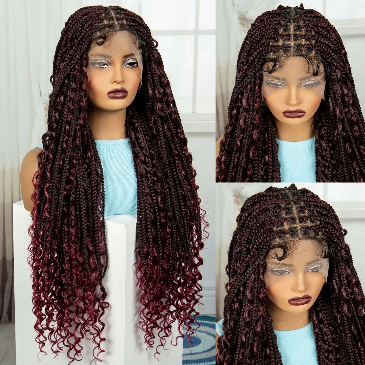 Ombre Knotless Braids Wig | Curly Ends | Full Lace | Baby Hair | Handmade