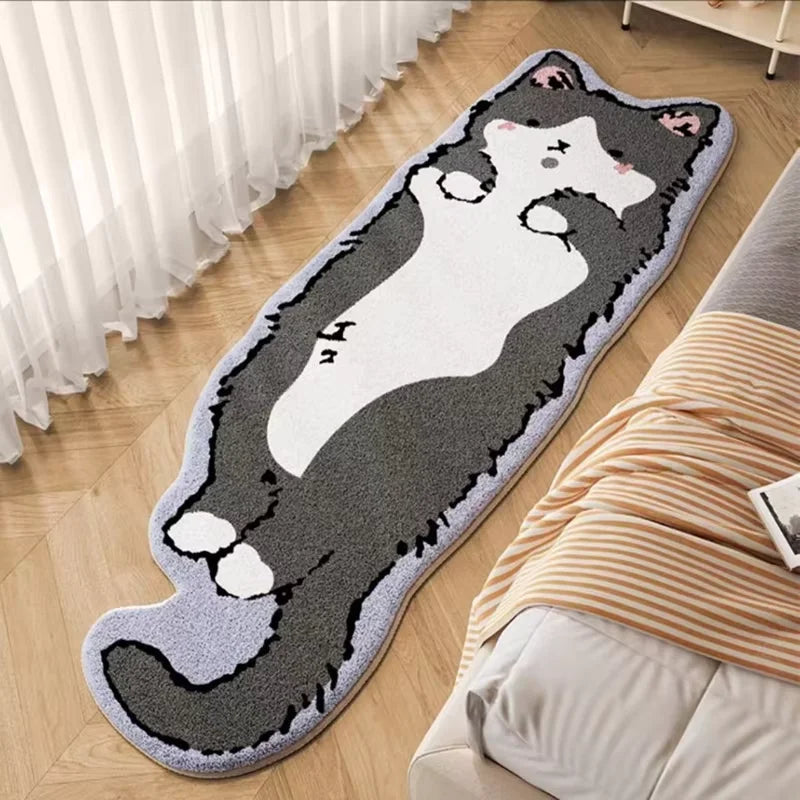 Vikama Cat Long Carpet Funny Fluffy Bedside Rugs Floor Mat Living Room Children's Room Rug Washable Non-Slip Mat Home Decoration