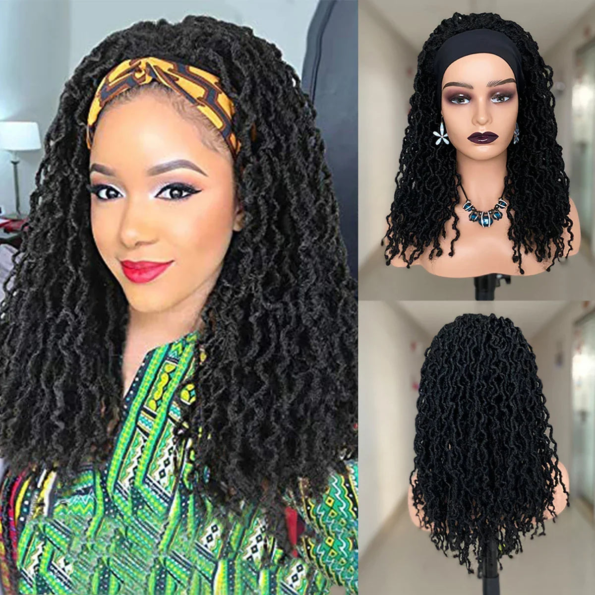 Dreadlocks Headband Wig | Box Braids & Faux Locs | Ombre Brown Twist Wig | Synthetic Crochet Braids