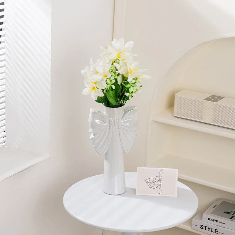 28cm Modern-Minimalist Bow Ceramic Vase, Perfect  Office  Living room decoration, Ideal  Hydroponic Plants & Home Decor