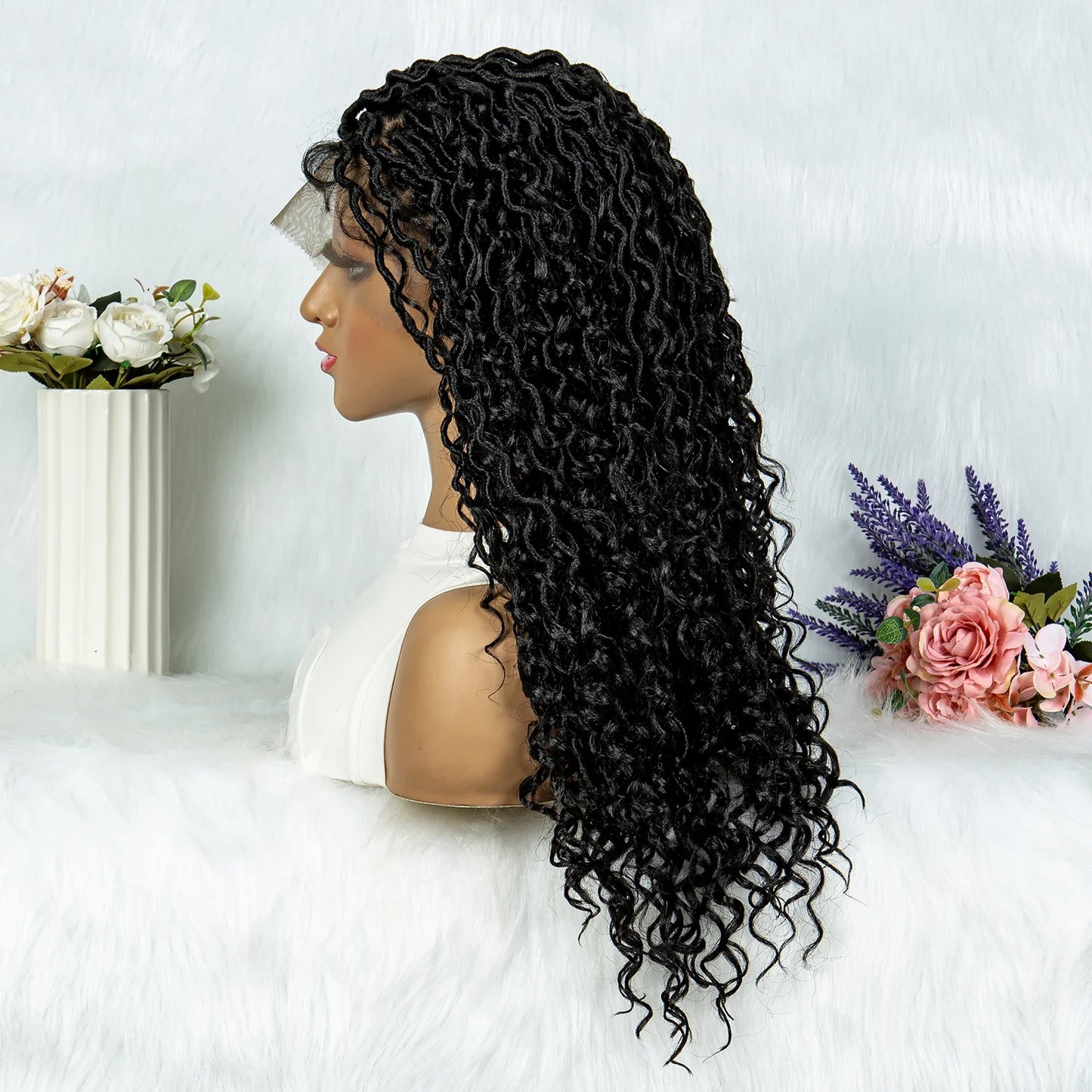 Lightweight Curly End Box Braids Wig | Lace Front Cornrows & Baby Hair
