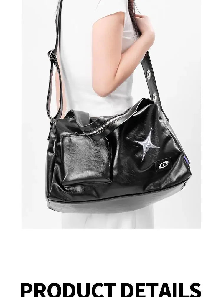 Silver Y2K Tote Bag for Women | Aesthetic Luxury Designer Large Capacity Shoulder Bag (Commuter PU Leather Shopper Handbag)