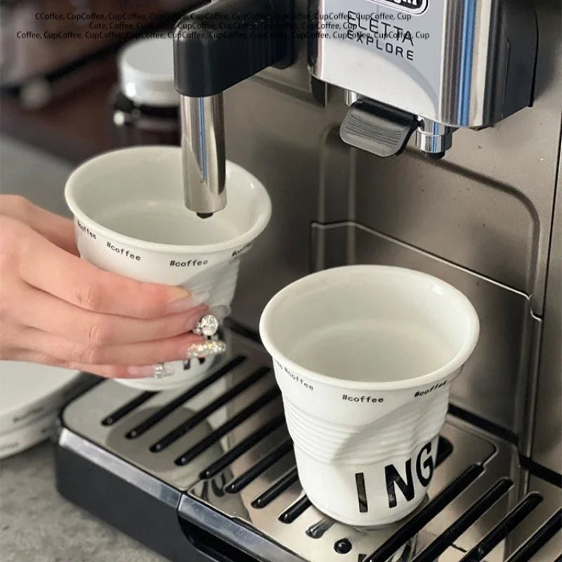 6.7oz Korean Style Cups and Mugs Coffee Mug White Ceramic Nordic Wrinkle Cup 200ml Drinking Coffe Tumbler English Letter Gift