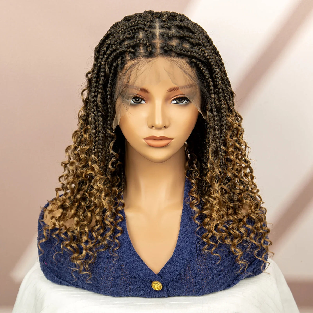 Burgundy Knotless Box Braids Wig with Curly Ends | Full Lace
