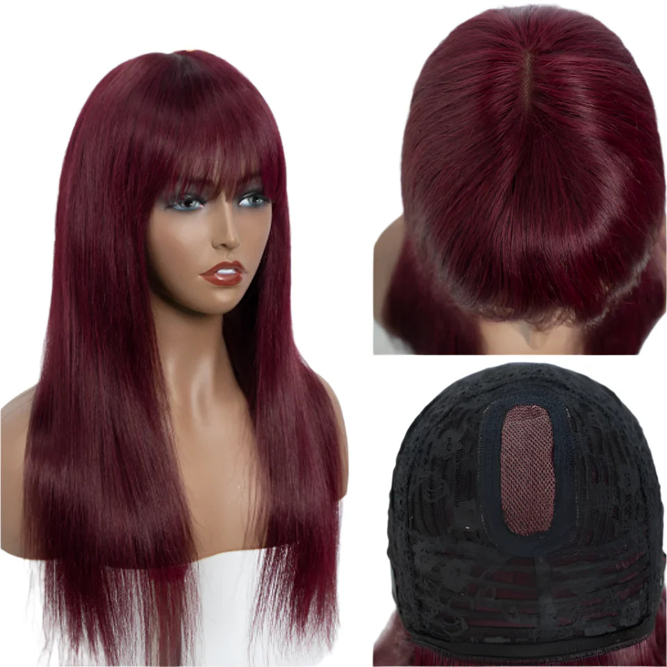 Bone Straight Human Hair Wig with Bangs | 3x1 Middle Part Lace Wig (Remy, Clearance Sale)