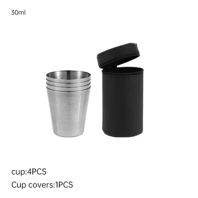 2025 4Pcs Outdoor Travel Stainless Steel Cups Mini Glasses for Whisky Wine with Case Portable Drinkware 30ml/70ml/170ml