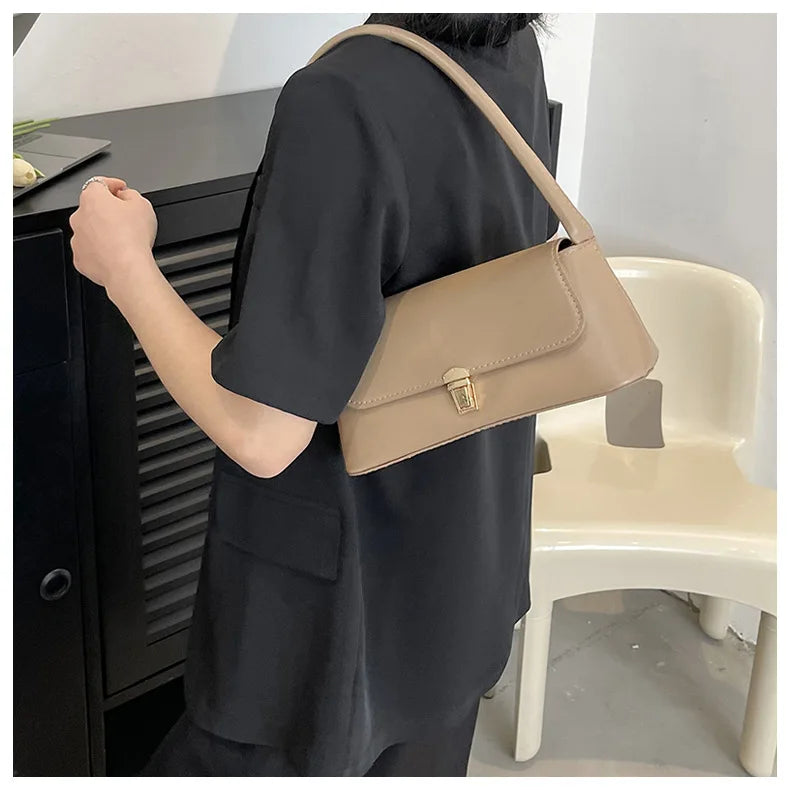 Women's Shoulder Bag Handbag | Retro Underarm Bag & Fashion Simple Solid Color New Hand Shoulder Bag
