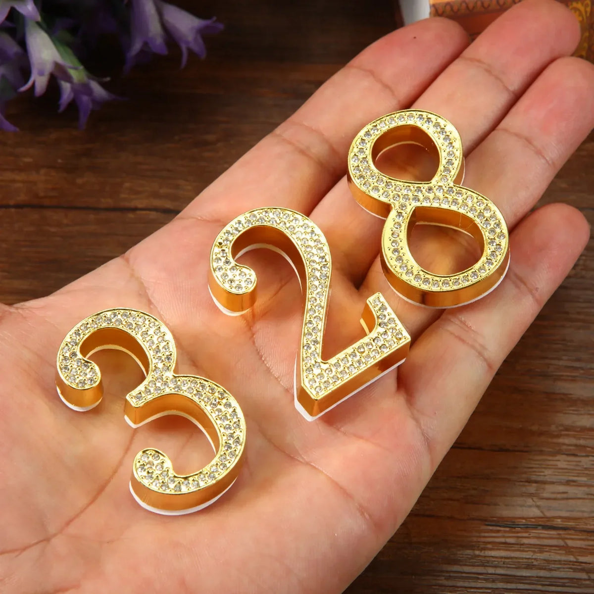 1PCS Metal House Number with Imitation Diamond Self-Adhesive Door Numbers for Apartment Hotel Home Mail Box Label Outddoor #0-9