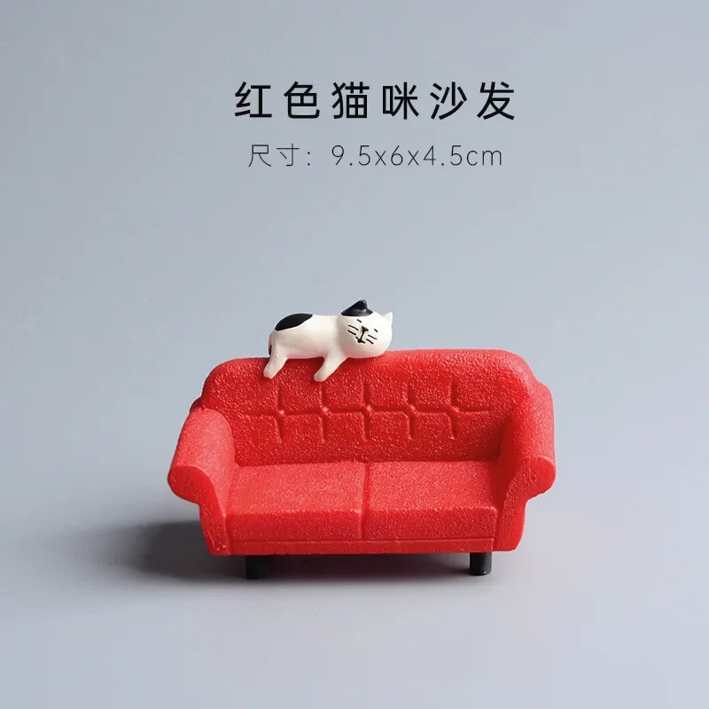 ZAKKA Miniatures Study Bookcase Home Decor Cute Cartoon Cat Retro Desk Gramophone Ornament Crafts Dollhouse Accessories Toy Gift