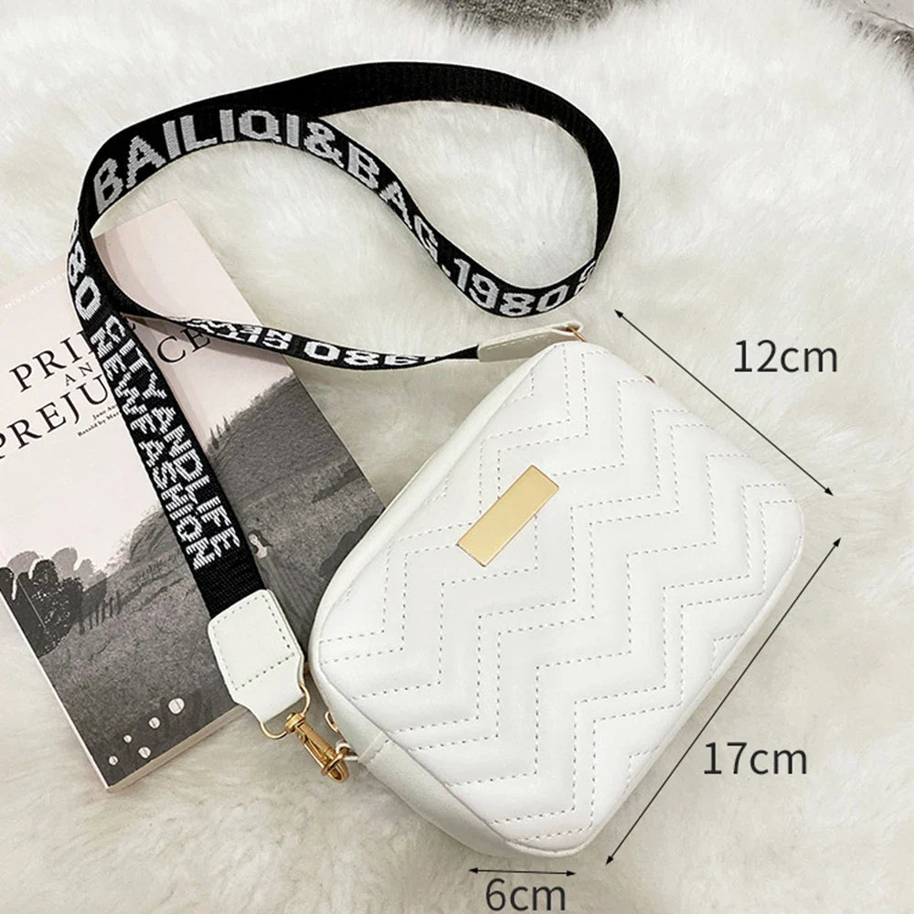 Fashion Wave Pattern Women's Shoulder Bag | Solid Color Crossbody Bag & PU Leather Wide Strap Purse (Female Handbags)