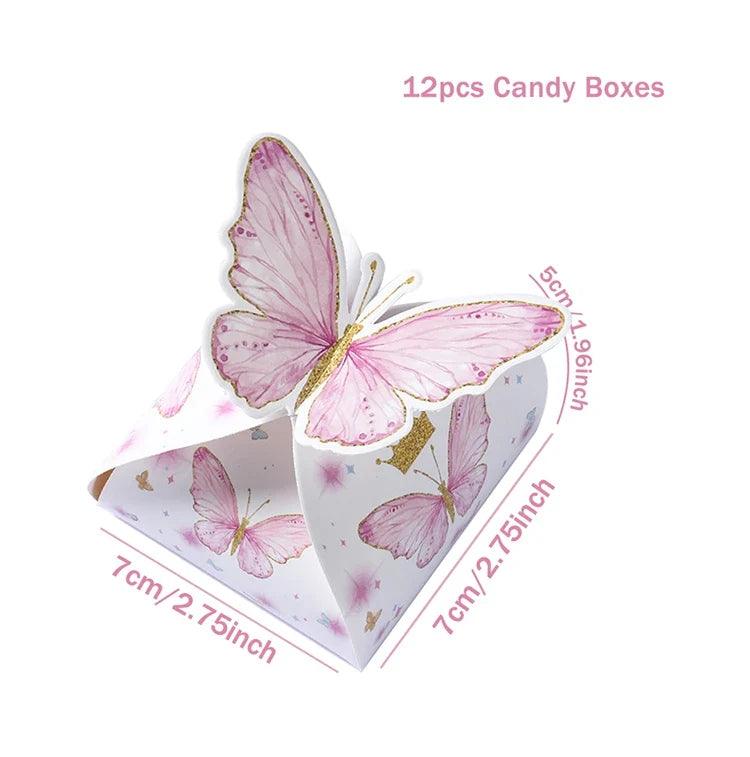 Pink Butterfly Candy Gifts Box Happy Birthday Party Decor Kids Girl Butterfly Wedding Birthday Party Supplies Baby Shower Decor