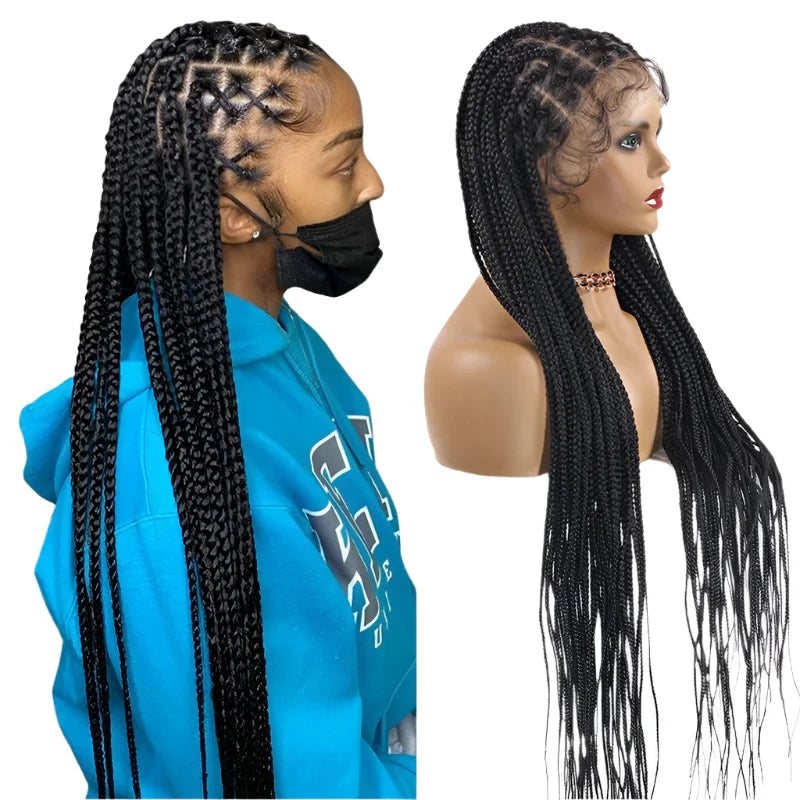Product Title: Criss Cross Knotless Box Braids Full Lace Wig | Baby Hair | Synthetic Cornrows | Braided Lace Front Wig