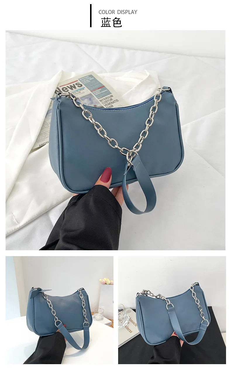 Shoulder Bags Women Underarm Chain Bag | PU Candy Colors Zipper Summer Simple Students Daily Casual Handbags