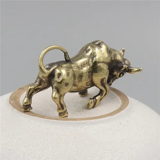 Vintage Brass Bull Keychain - Zodiac Animal Figurine, Copper Car Key Pendant & Home Decor Accessory