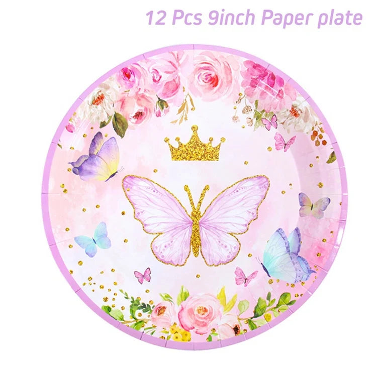Purple Butterfly Disposable Tableware Napkin Butterfly Birthday Party Decor Girl Baby Shower Baptism Gender Reveal Supplies