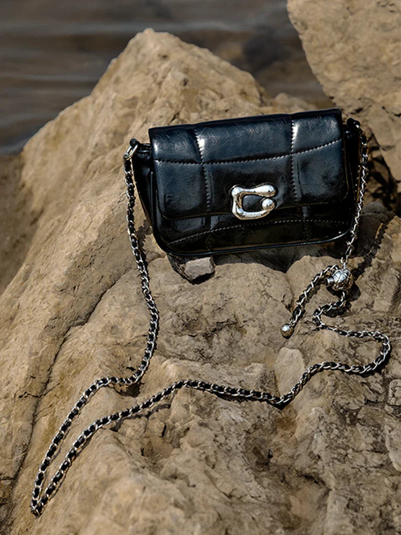 Genuine Leather Crossbody Bag | Luxury Brand Shoulder Bag with Chain Strap & Unique Design Quilted Handbag