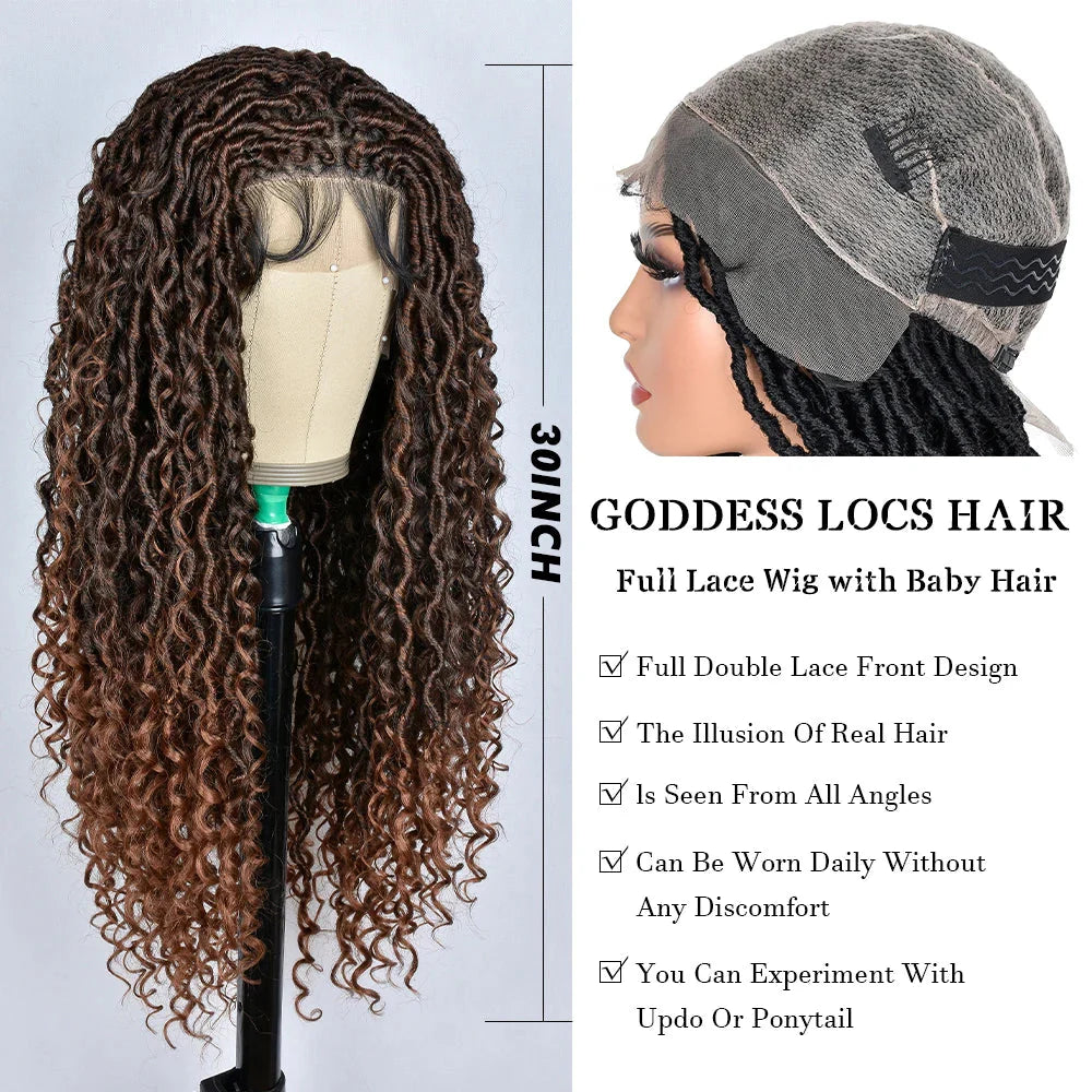 Luxurious Goddess Faux Locs Wig | Full Lace Braid with Baby Hair | Bohemian Twist Crochet Curls | Kanekalon Synthetic Wig for Black Women