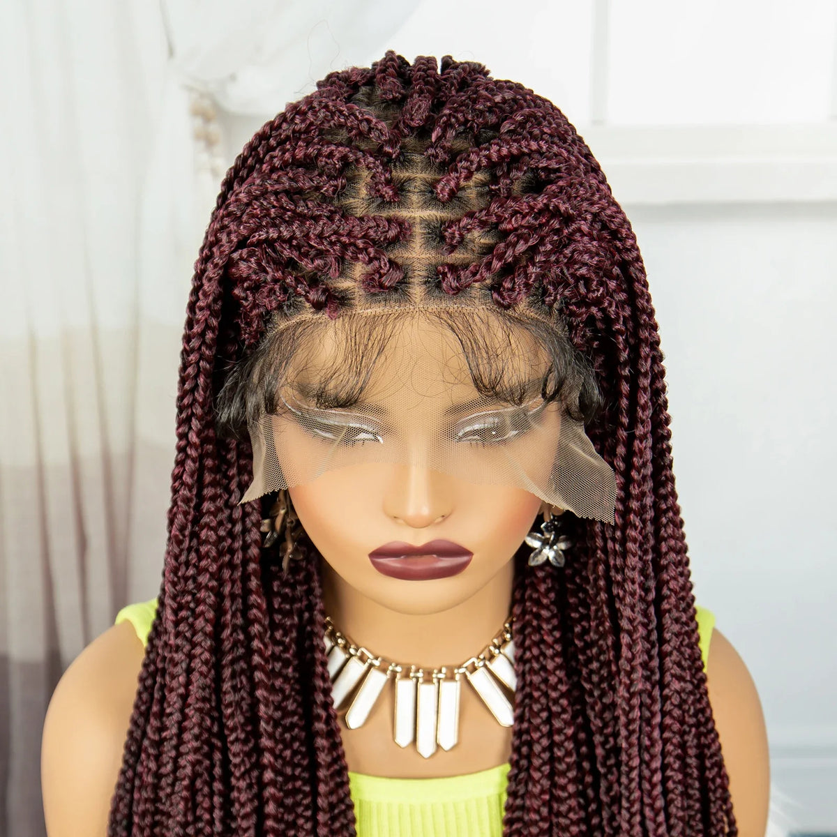 36" Purple & Blonde Knotless Box Braids Wig | Lace Front | Baby Hair