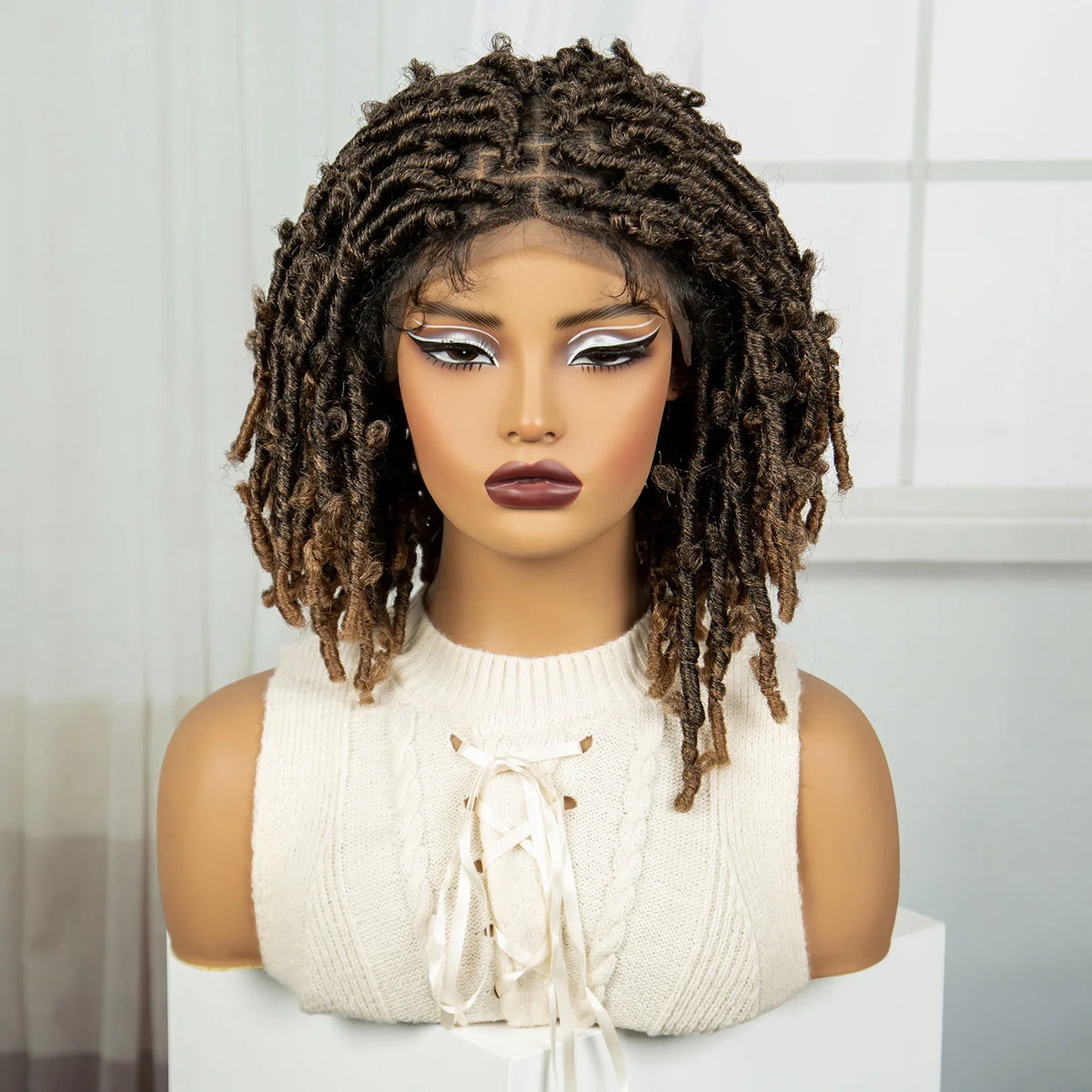Burgundy Knotless Butterfly Locs Wig | Synthetic Lace Front