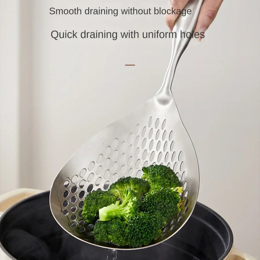 SUS304 stainless steel big end colander, pepper spoon, food spoon, kitchen household Lo mein dumpling cooking spoon
