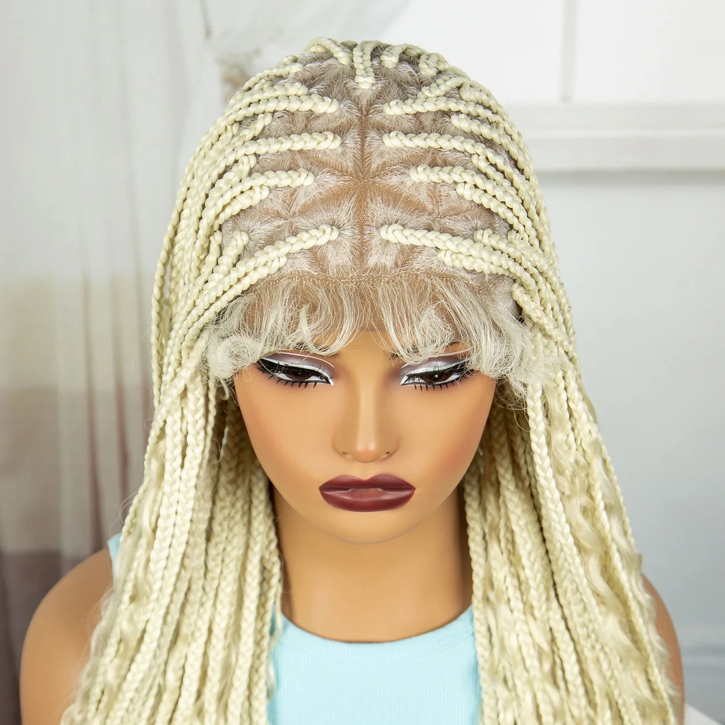36" Blonde Boho Knotless Braids Wig | Curly Ends | HD Full Lace | Baby Hair