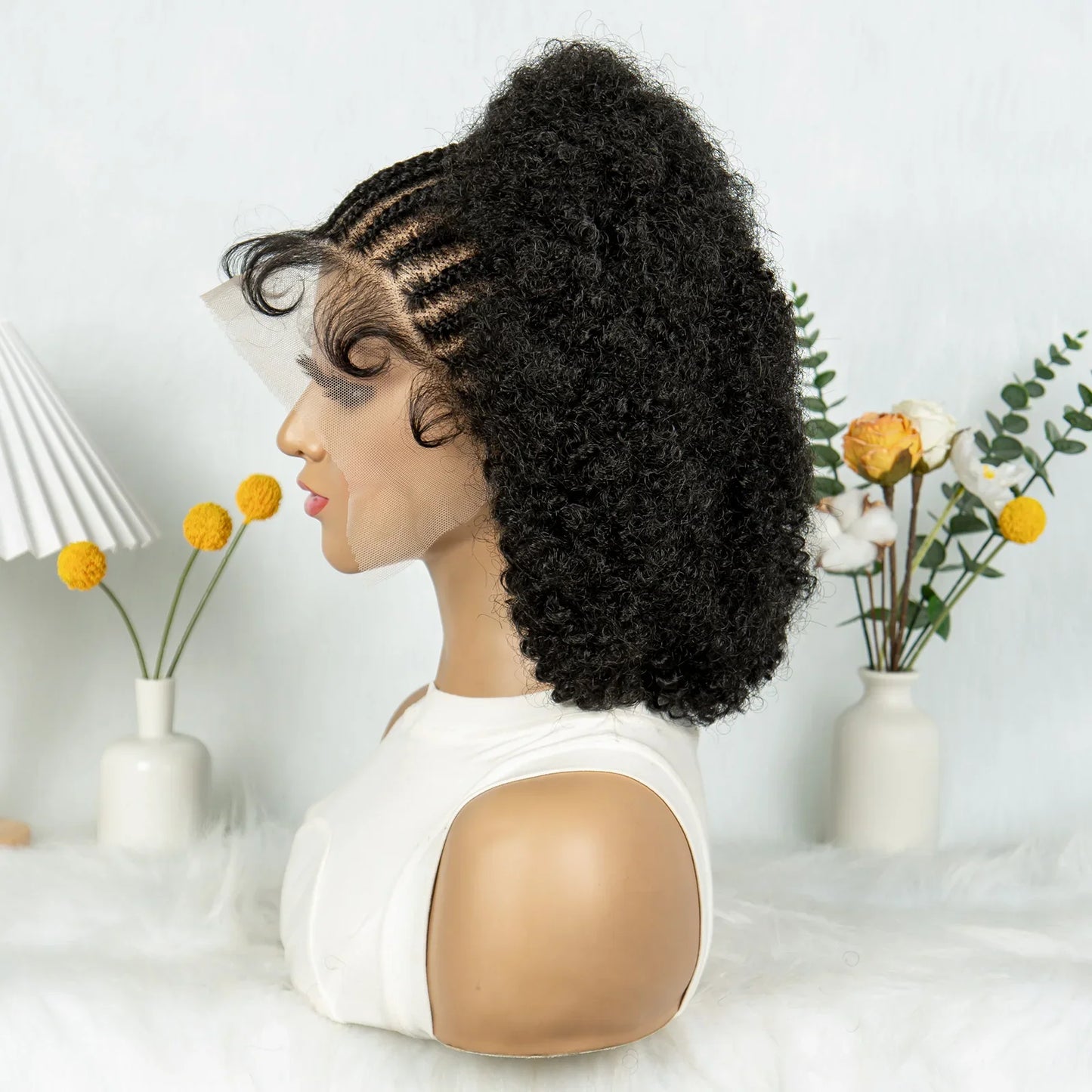 Bouncy Afro Cornrow Full Lace Braided Wig | Synthetic Braids | Black Women