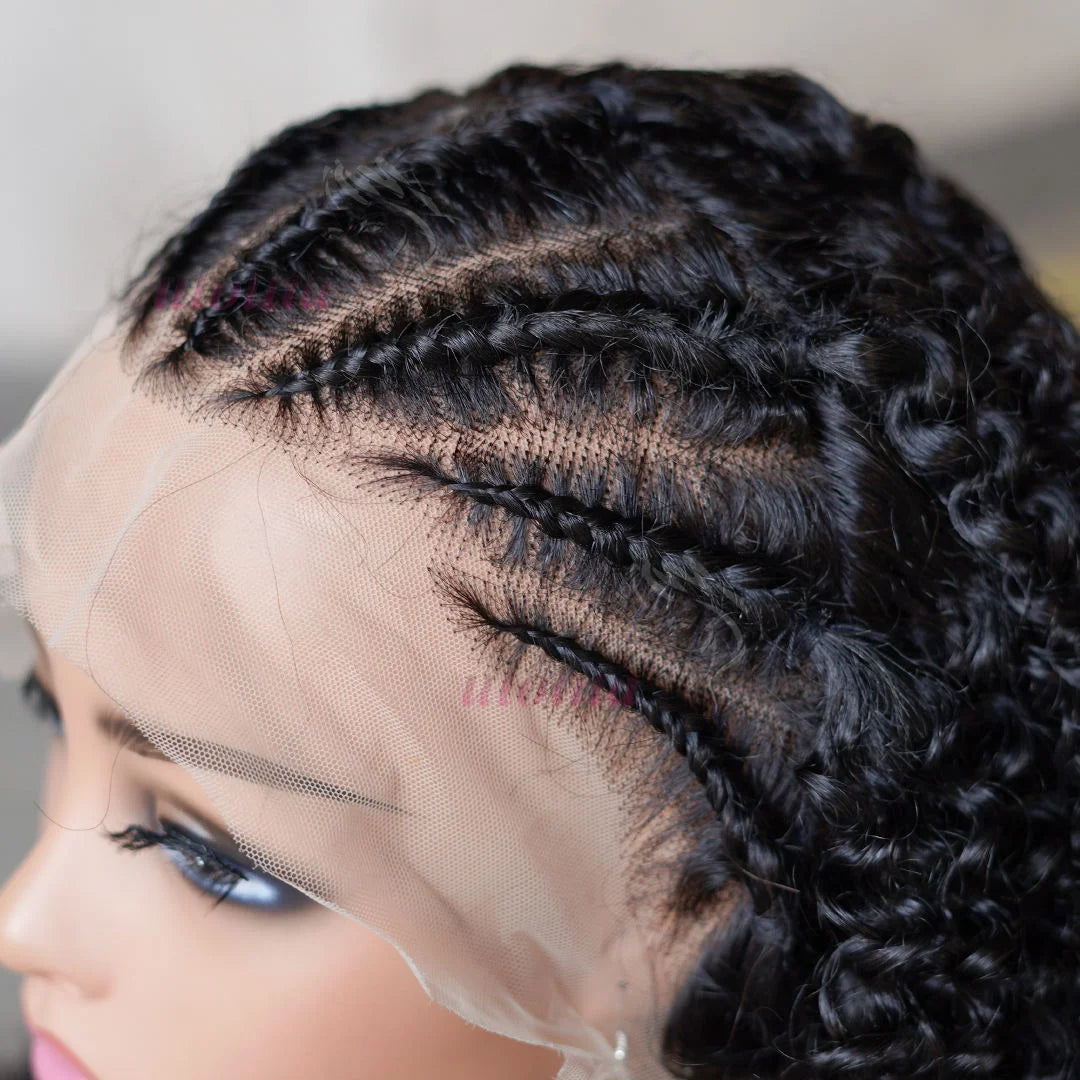 13x4 HD Lace Glue less Braided Wig | Kinky Curly Human Hair | Pre-Styled Bob Wig