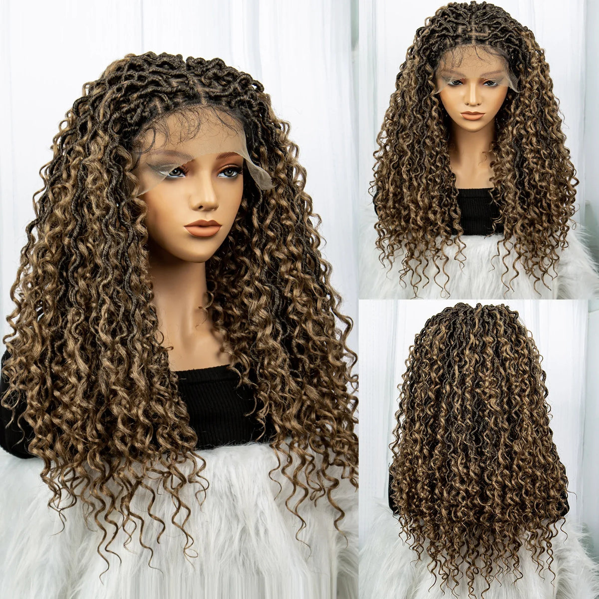 Burgundy 26" 99J Knotless Box Braids Wig | Curly Ends | Faux Locs | Swiss Lace Front | Braided Wigs for Black Women