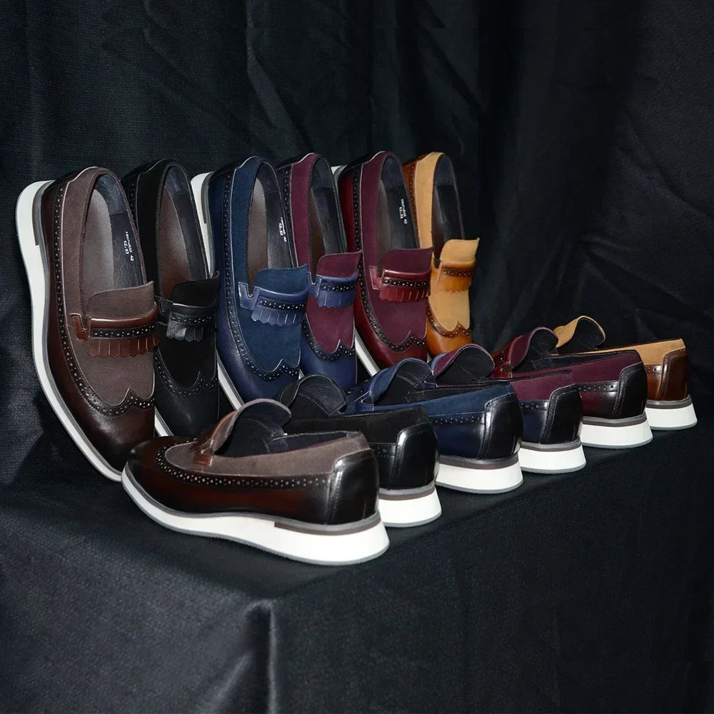 Many Colors Classy Men's Genuine Leather Tassel Loafers | Cow Suede Wingtip Brogue Casual Business Flats