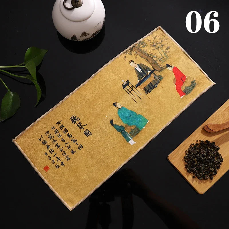 1pc Chinese Painted Thick Tea Towel Super Absorbent Table Mats Suede Professional Rag Tea Mat Napkin High-end Tea Accessories