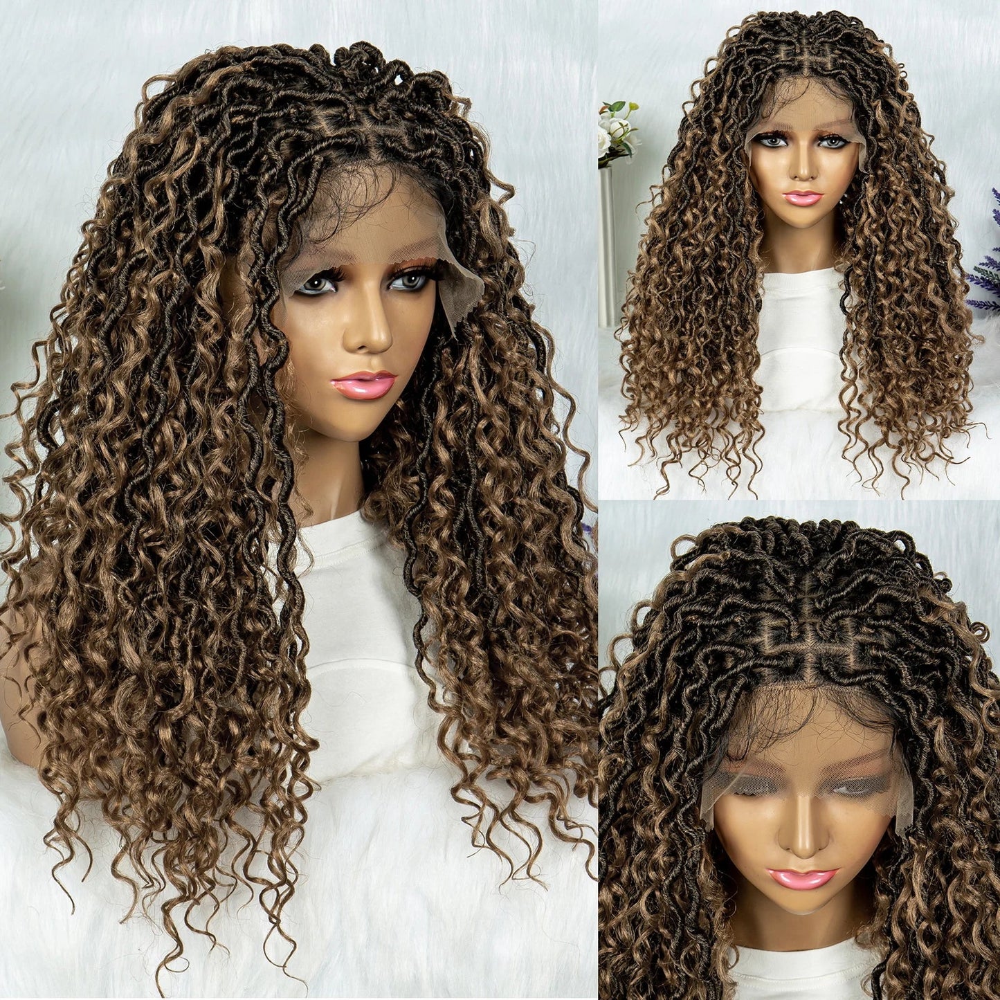 Lightweight Curly End Box Braids Wig | Lace Front Cornrows & Baby Hair