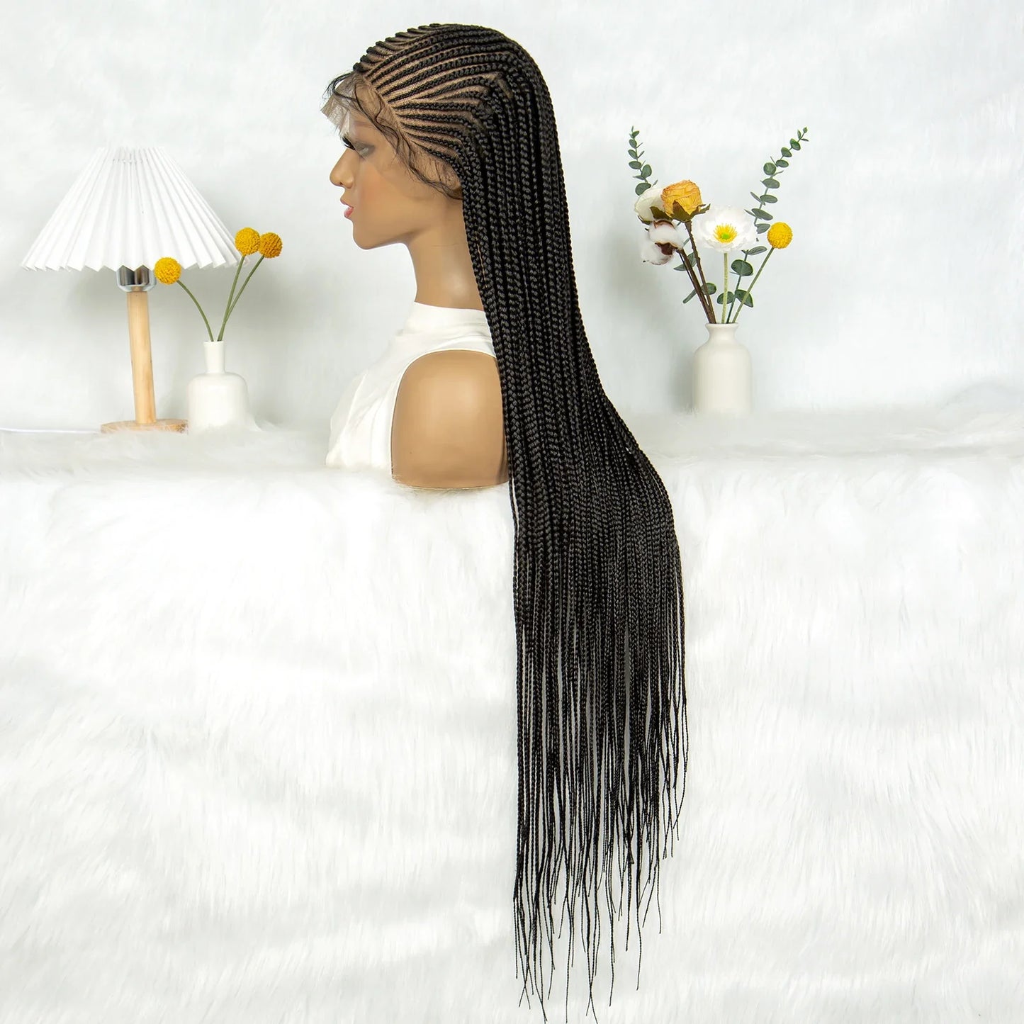 Goddess Bohemian Knotless Braids Wig | Full Lace Front | Cornrow Accents
