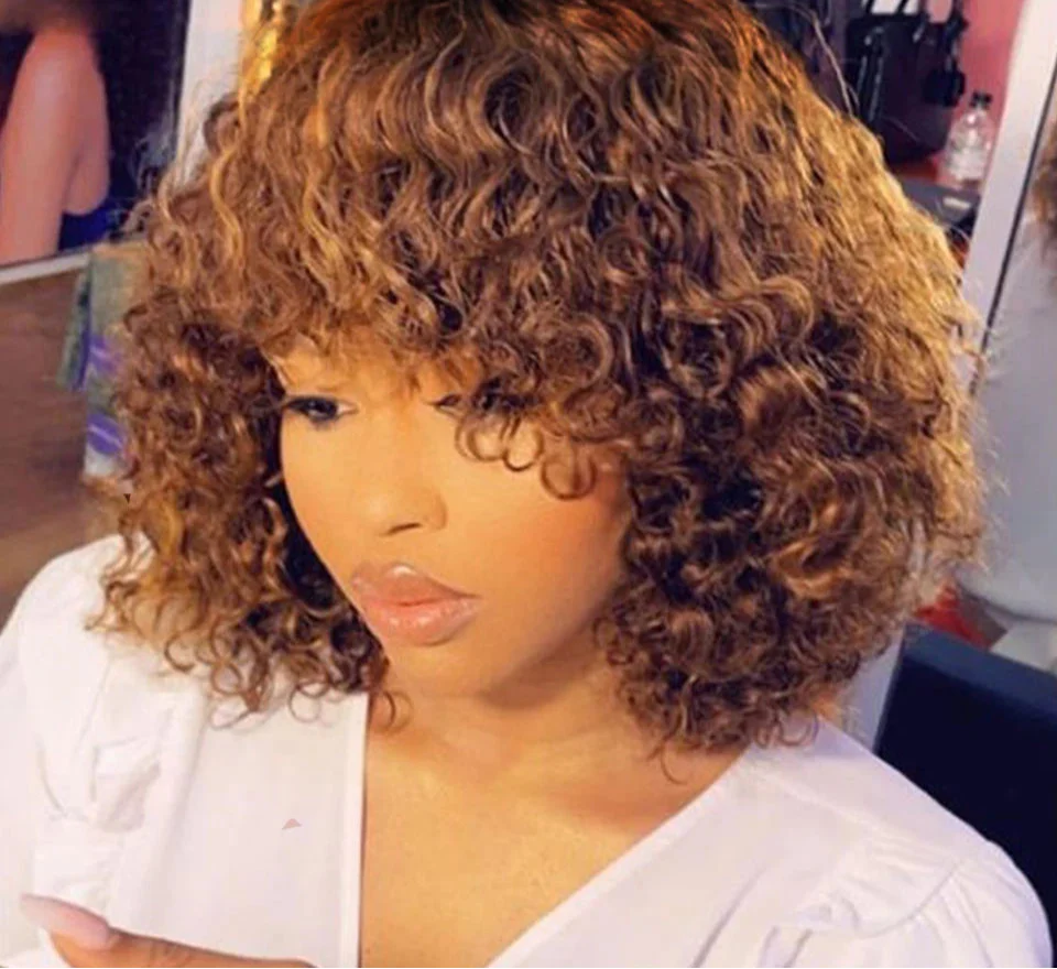 Ombre 99J & Blonde Jerry Curly Bob Wig with Bangs | Glueless "Wear to Go" Human Hair