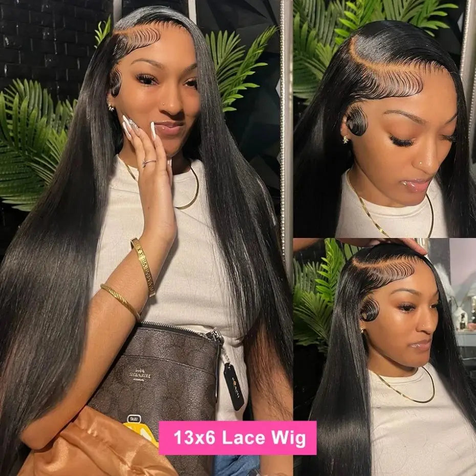 180% Density Straight Human Hair Wigs | HD 4x4 Lace Closure & 13x4/13x6 Lace Frontal Wig (Remy, 30-36 Inch Transparent Lace)